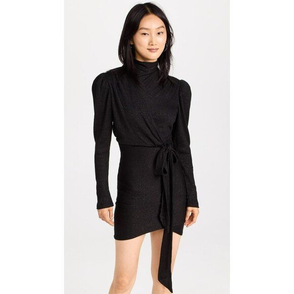 Sabina Musayev Black Metallic Ruched Dress Long Sleeve Party Holiday Fun Sexy - Picture 5 of 16